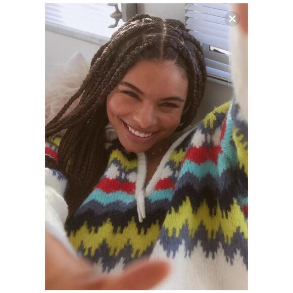 Aerie Womens Fairisle Quarter Zip Sweater Size L Multicolor Oversize New - Picture 3 of 8